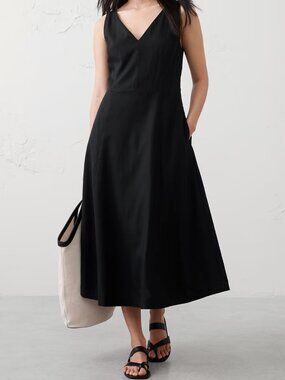 Banana Republic Factory Linen Blend Drapey Midi Dress Size XS Black